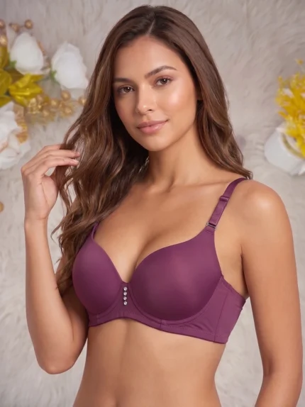 Model wearing the Xelxia Deep Wine push up bra featuring comfortable silicon wire support.