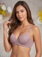 Model wearing the Xelxia Dove Grey everyday push up bra featuring comfortable silicon wire support.