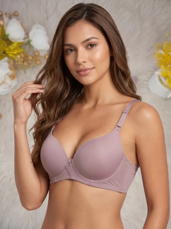 Model wearing the Xelxia Dove Grey everyday push up bra featuring comfortable silicon wire support.