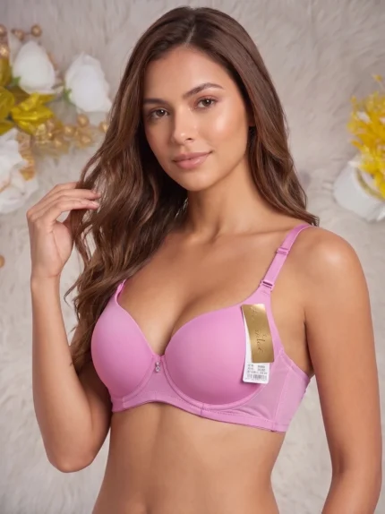 Model wearing the Xelxia soft Dusty Rose push up bra featuring comfortable silicon wire support.