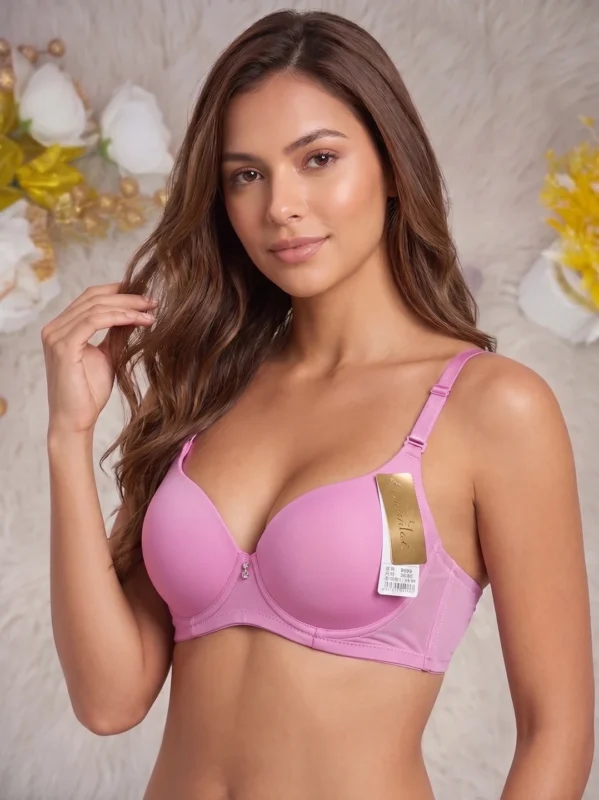 Model wearing the Xelxia soft Dusty Rose push up bra featuring comfortable silicon wire support.