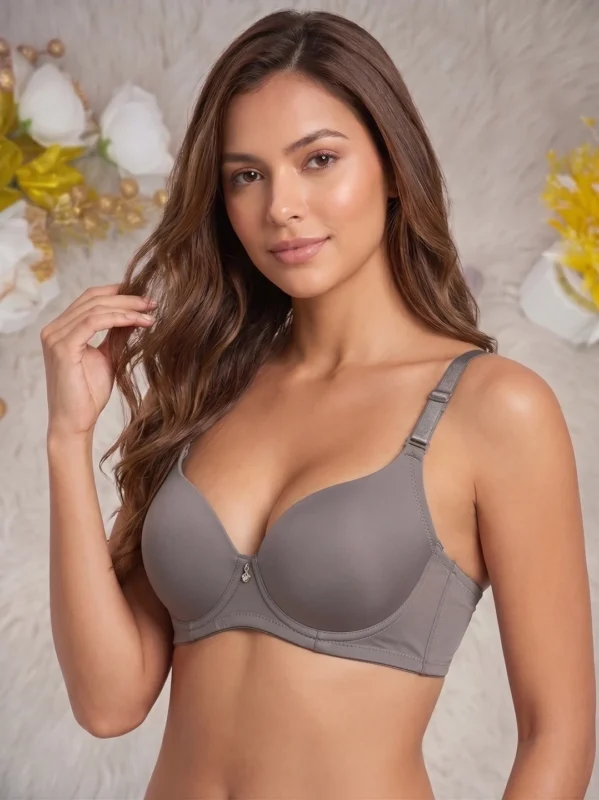 Model wearing the Xelxia Warm Taupe everyday push up bra featuring comfortable silicon wire support.